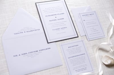 modern and elegant wedding invitation in cool grey and dark grey shimmer - chicago wedding invitations
